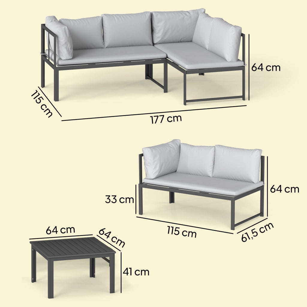 Set da giardino 2 divani 2 posti con cuscini e tavolino ¨C Minimal ¨C grigio