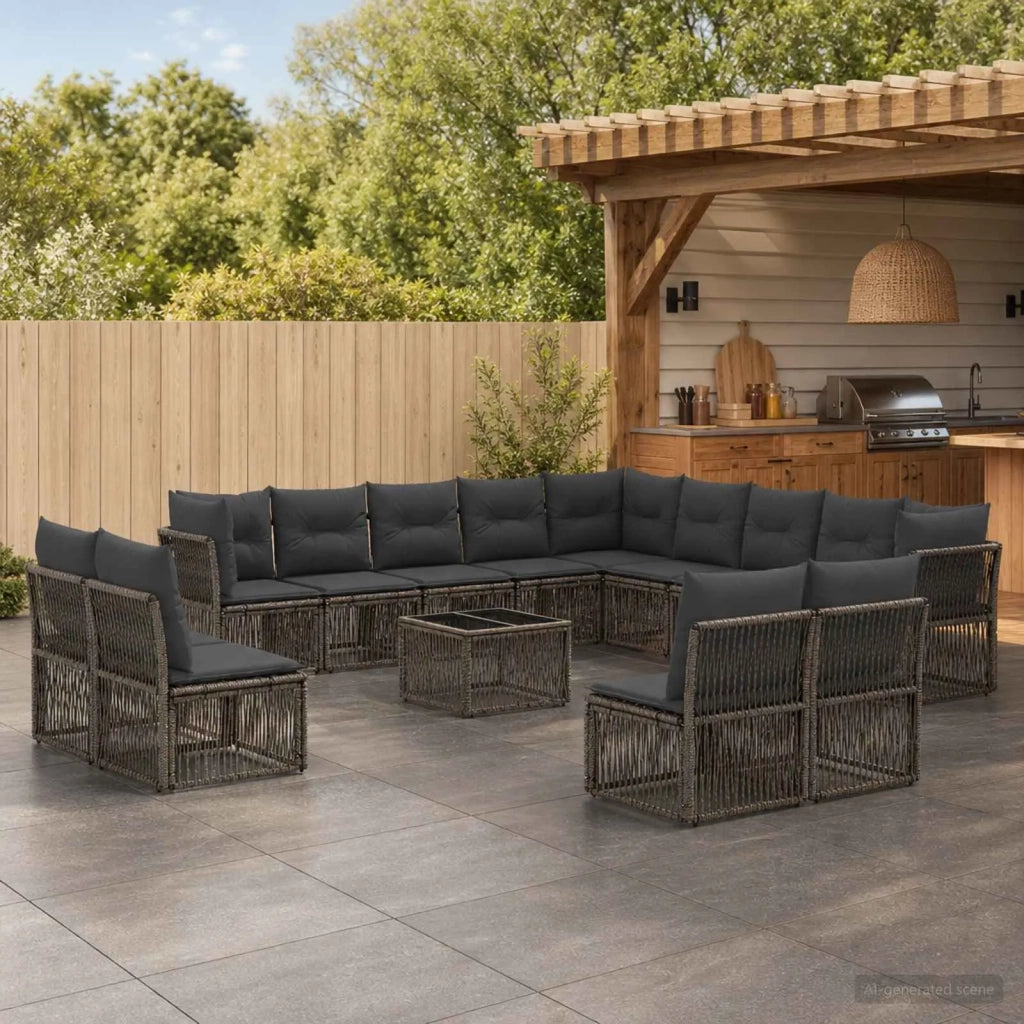 Set Divano da Giardino 14 pcs Grigio polyrattan 3434420
