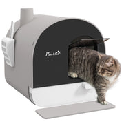 Casetta per Gatti con Coperchio, Paletta e Tappetino ¨C zephmum ¨C Grigio/Nero, Plastica