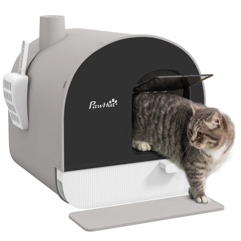 Casetta per Gatti con Coperchio, Paletta e Tappetino ¨C zephmum ¨C Grigio/Nero, Plastica
