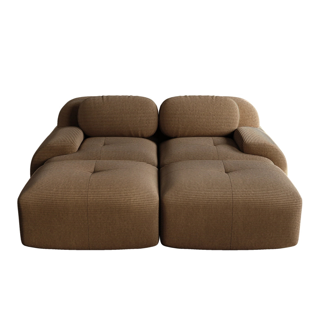 Divano 2 Posti con Chaise Longue in Tessuto ¨C Xylo ¨C Marrone, Braccioli Ergonomici, Modulare