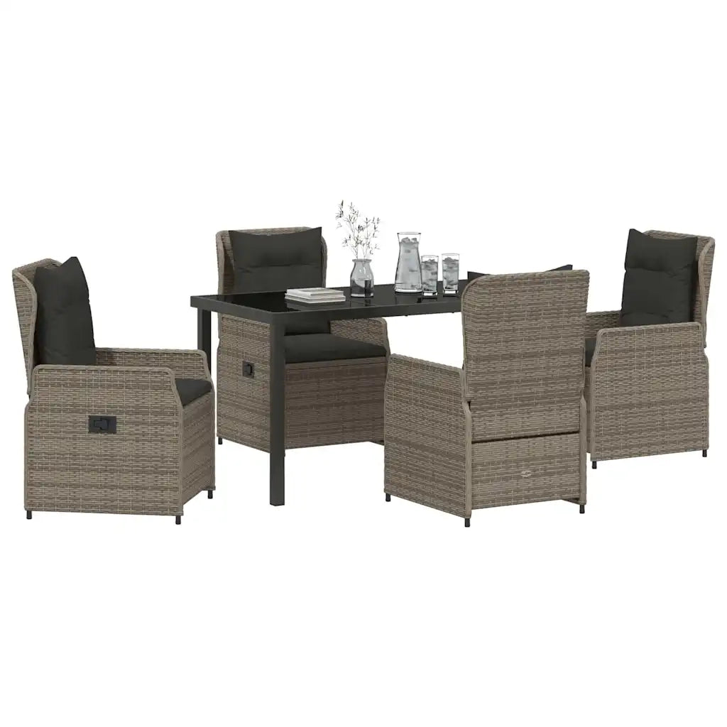 Set da Pranzo per Giardino 5 pcs Grigio polyrattan