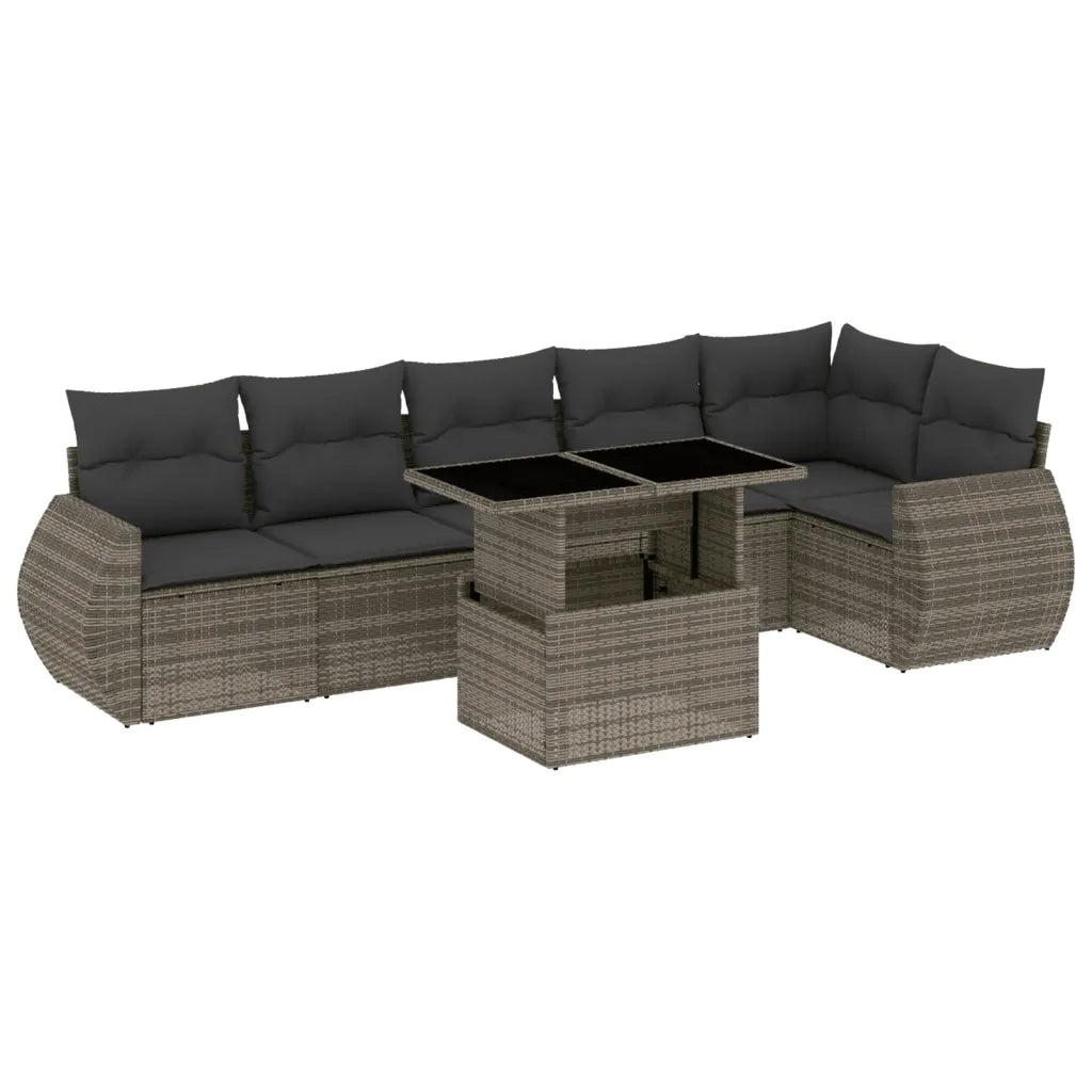 Set Divani da Giardino 7 pz con Cuscini Grigio in Polyrattan