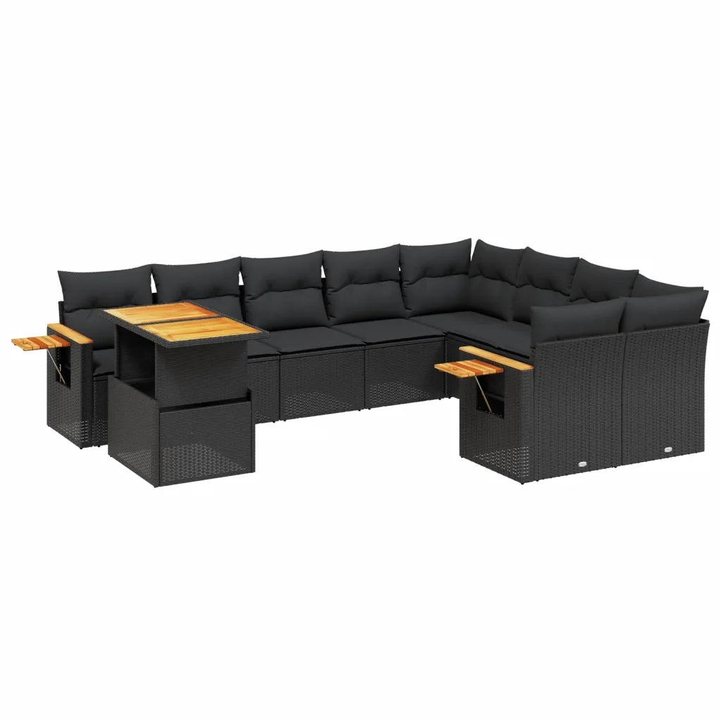 Set Divani da Giardino 10pz con Cuscini in Polyrattan Nero 3273680
