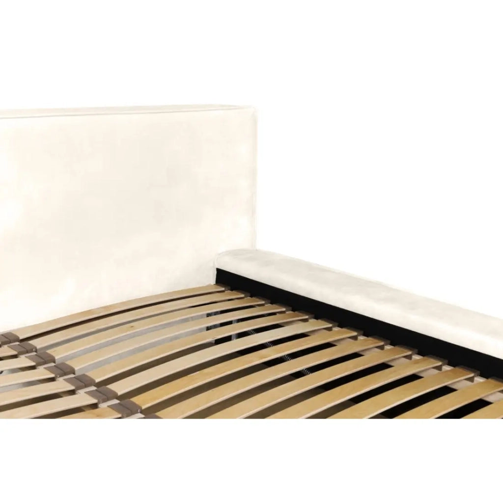 Letto contenitore VELORA – Perla – 180x200 cm – Tessuto velluto morbido – Rete sollevabile – Spazio di archiviazione integrato