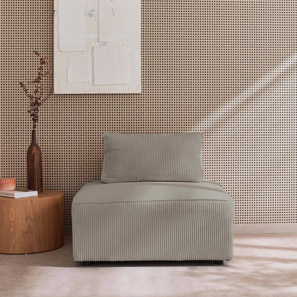 Modulo per divano modulare in velluto a coste, 1 posto, grigio chiaro