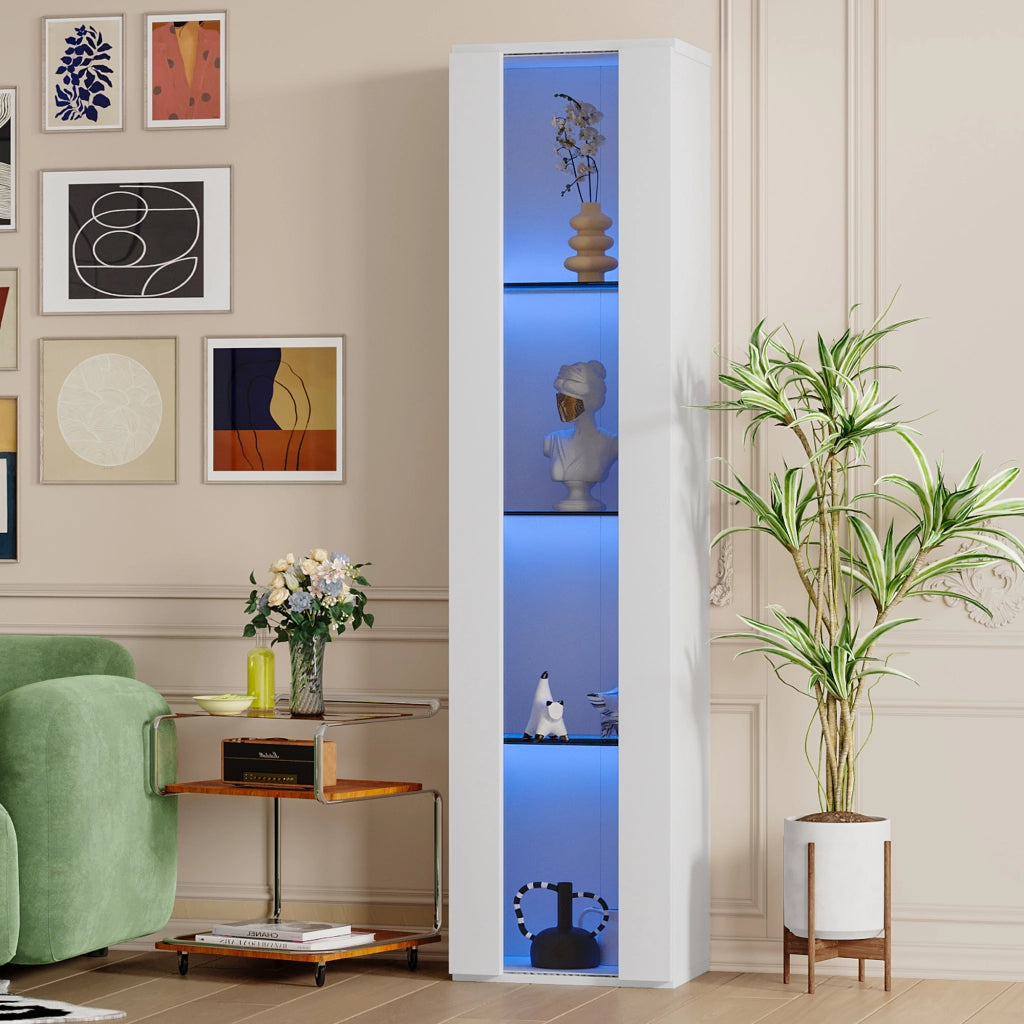 VETRINA multifunzione 40x29x170 cm bianca con vetro e luce LED