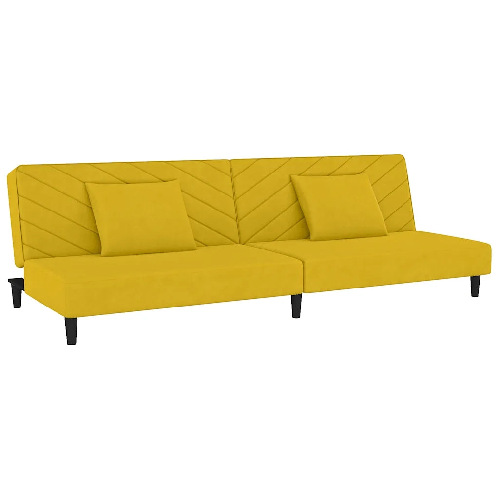 Divano Letto a 2 Posti con 2 Cuscini Giallo in Velluto 375916