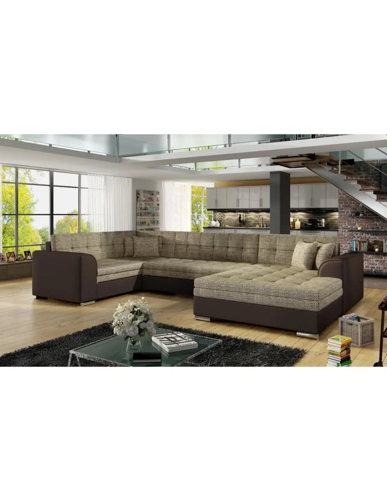 Divano panoramico convertibile CALDERO 5 posti beige e cioccolato - angolo destro