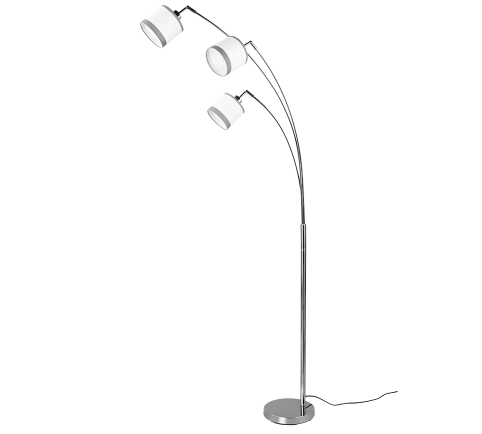 Piantana 3 paralumi, metallo, cromato e bianco/grigio, H 185 cm, Davos
