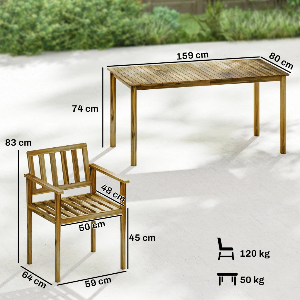Set da Pranzo da Giardino 5 Pezzi, Tavolo e Sedie per 4 Persone, Teak