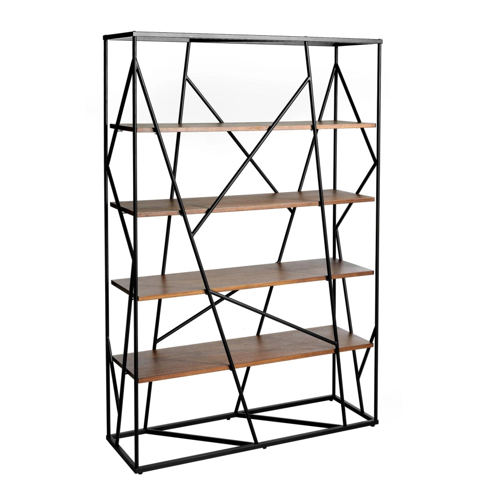 Scaffali in noce e acciaio nero