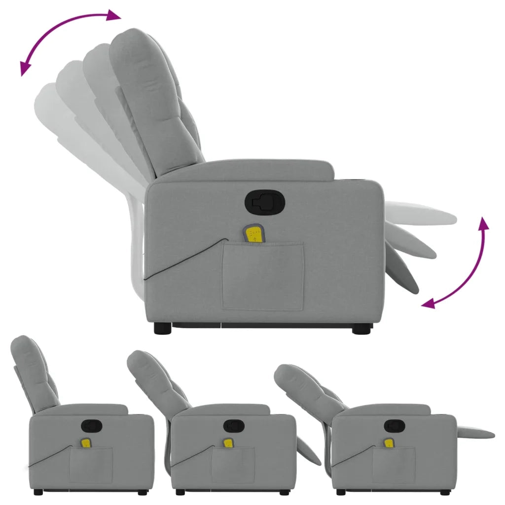Poltrona Alzapersona Massaggi Reclinabile Grigio Chiaro Tessuto 3204722