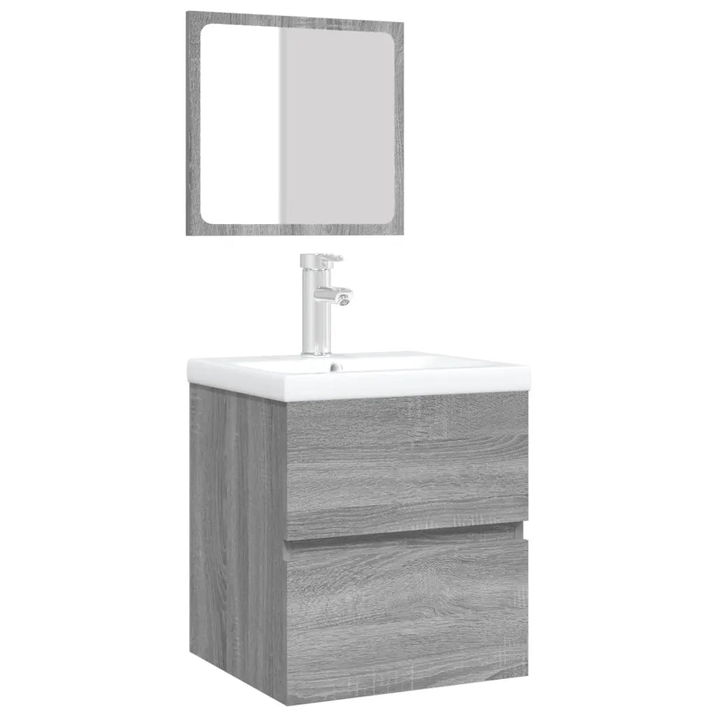 Mobile da Bagno con Lavabo e Specchio Grigio Sonoma