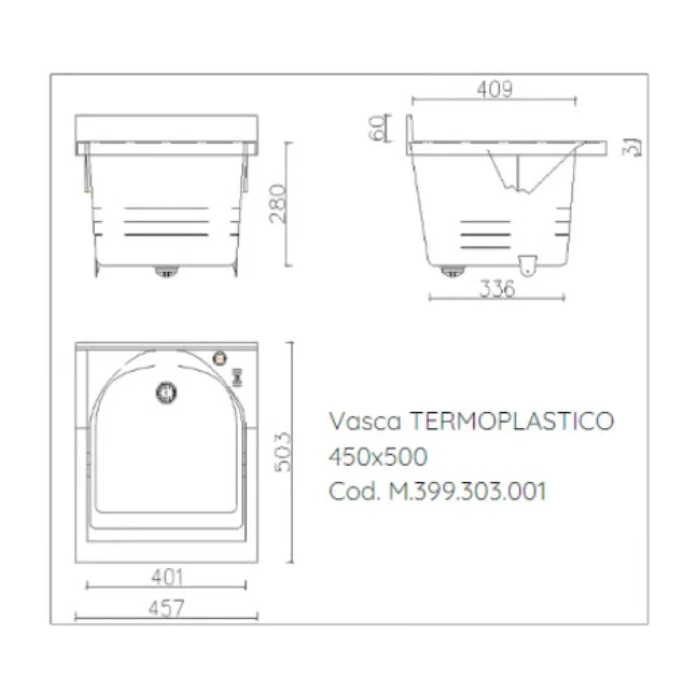 Mobile lavatoio 50x45 cm bianco con vasca in termoplastico e asse in termoplastico | Edilla