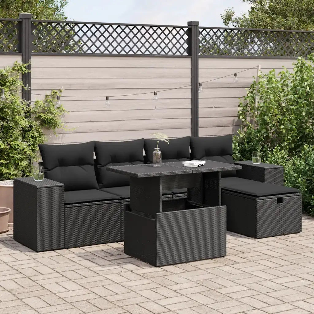 Set Divano da Giardino 6 pz con Cuscini Nero in Polyrattan 3327925