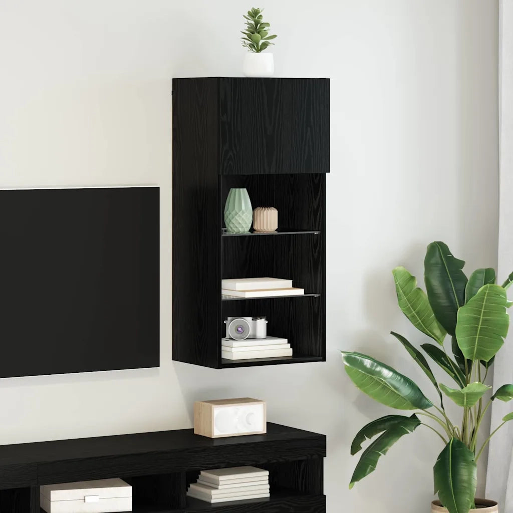 Mobile TV da Parete con LED Rovere Nero 40,5 x 30 x 90 cm 882958
