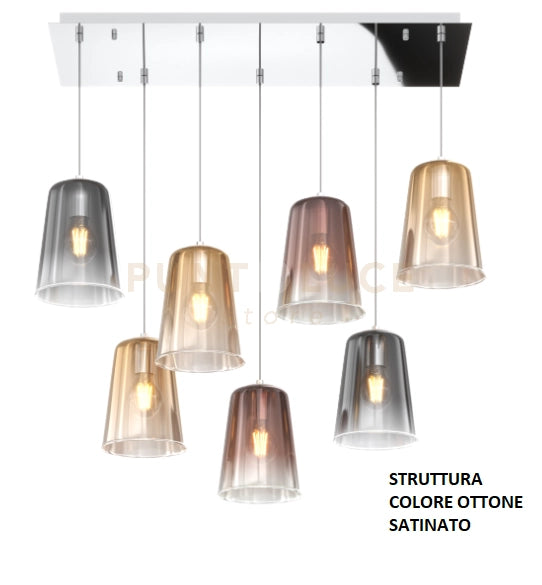 SOSPENSIONE OTTONE SAT. RETTANGOLARE 7 LUCI (3 AM+2 RA+2 CR) 1164OS-S7 R-MC