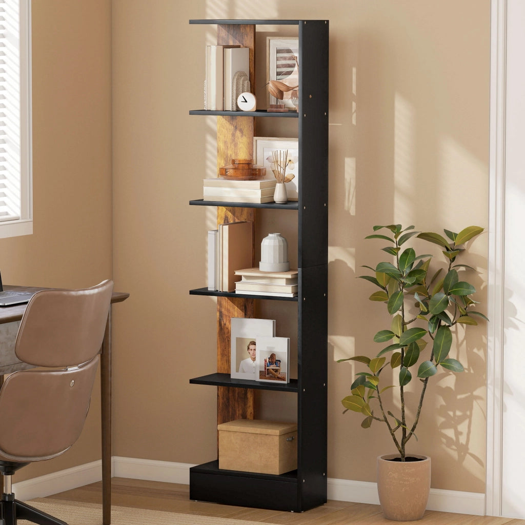Libreria Moderna Salvaspazio 5 Ripiani in Legno ¨C zephmum ¨C Marrone e Nero 45x21x170 cm