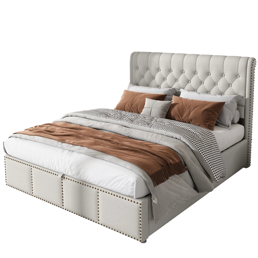 Letto Contenitore Imbottito ¨C MINIMAL ¨C Grigio Chiaro, Idraulico, 160x200