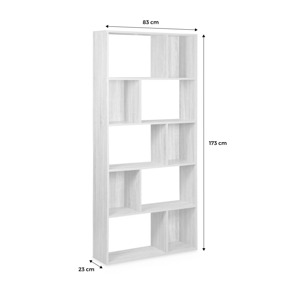 Libreria di design asimmetrica, legno scuro | sweeek