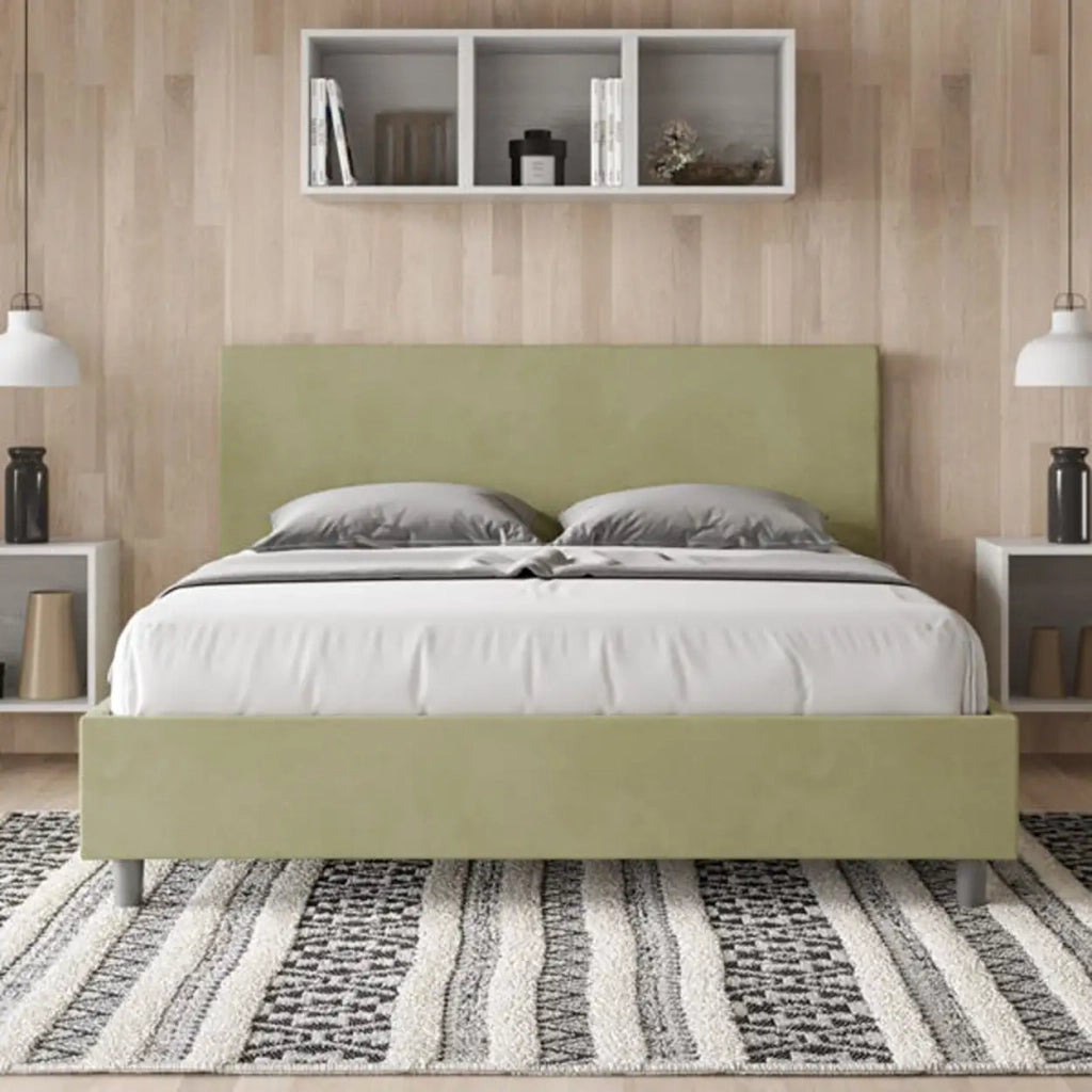 Letto matrimoniale senza rete imbottito 160x200 microfibra tè verde Adele
