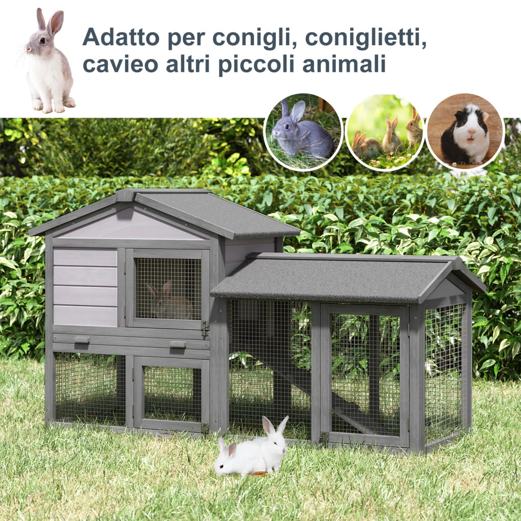 EasyComfort Conigliera Gabbia per Conigli in Legno da Esterno con Casetta, Spazio Aperto Recintato e Tetto 147x54x84cm