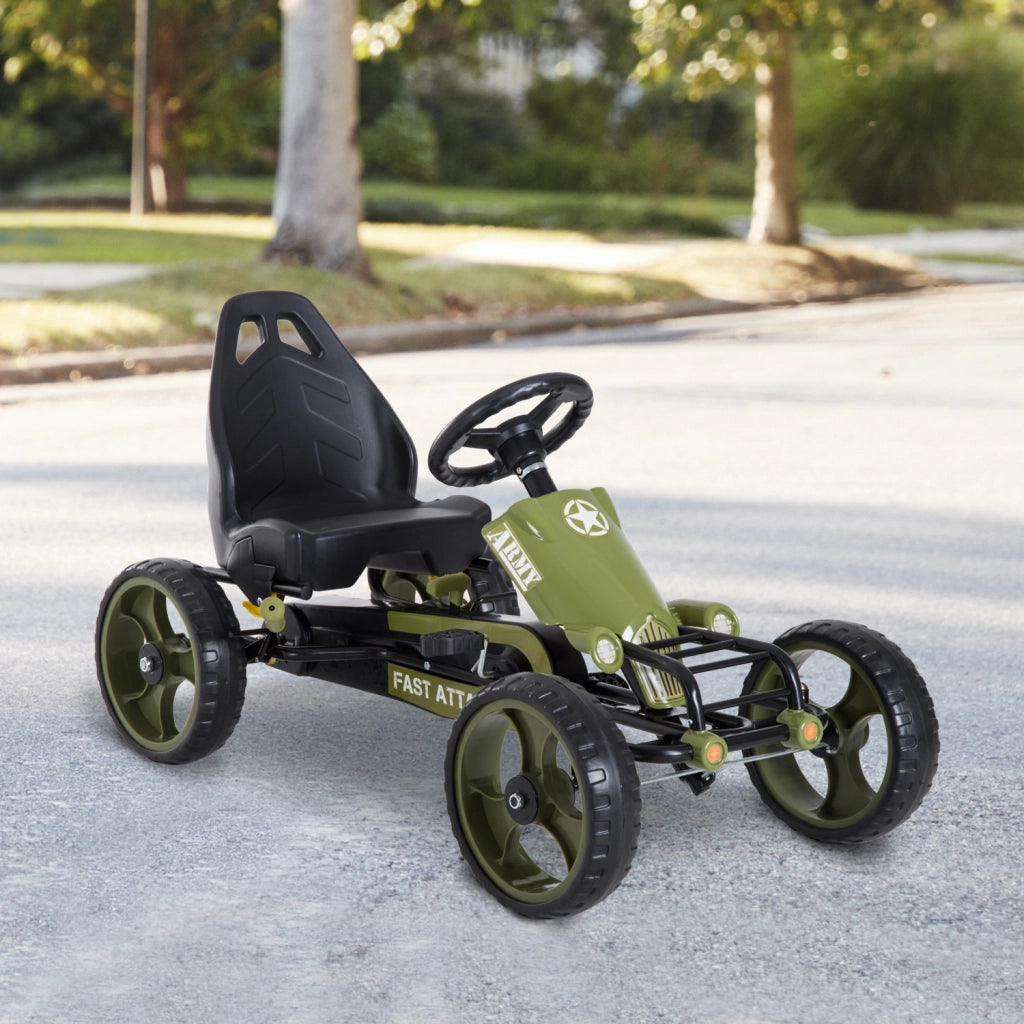 Kart a pedali ¨C Xylo ¨C sedile regolabile freno manuale ruote EVA acciaio verde nero