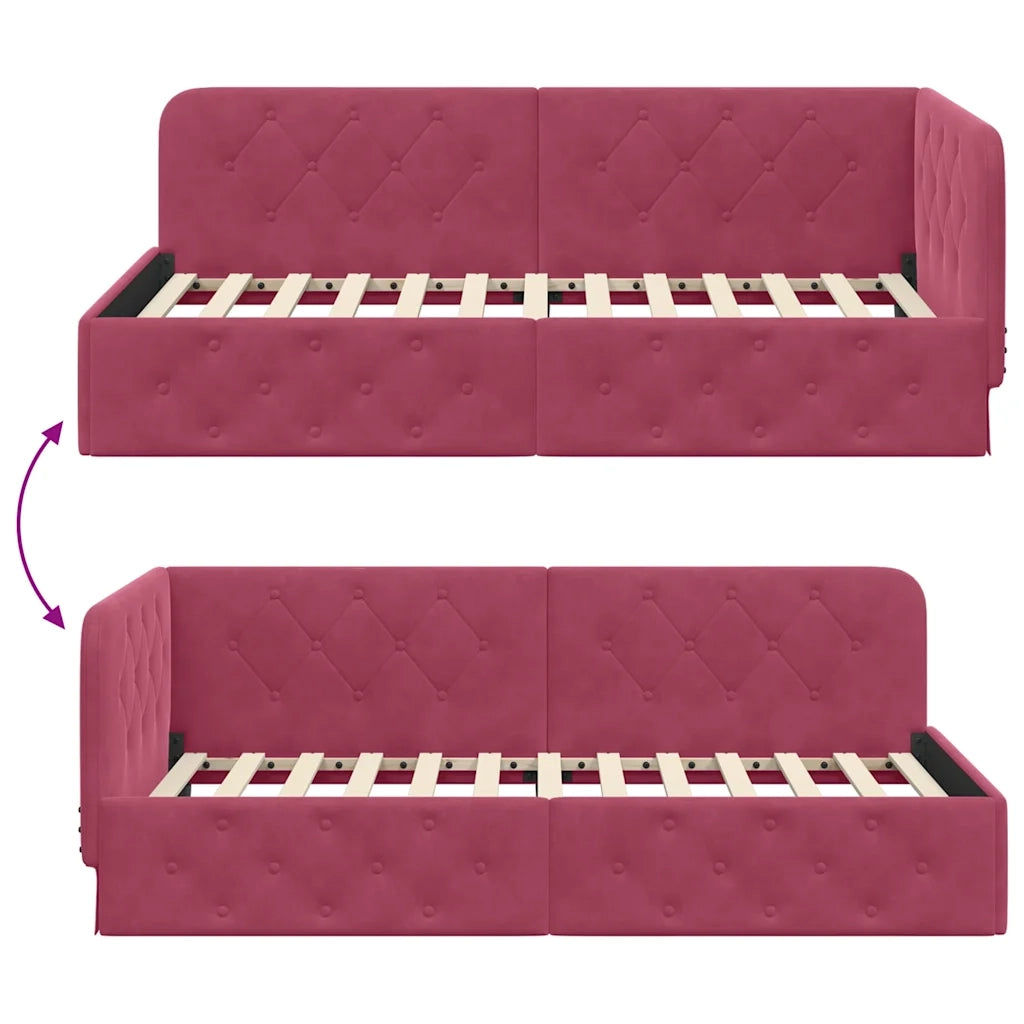 Cornice del letto ad angolo Rosso Vino 90 x 200 cm Velluto 42016537