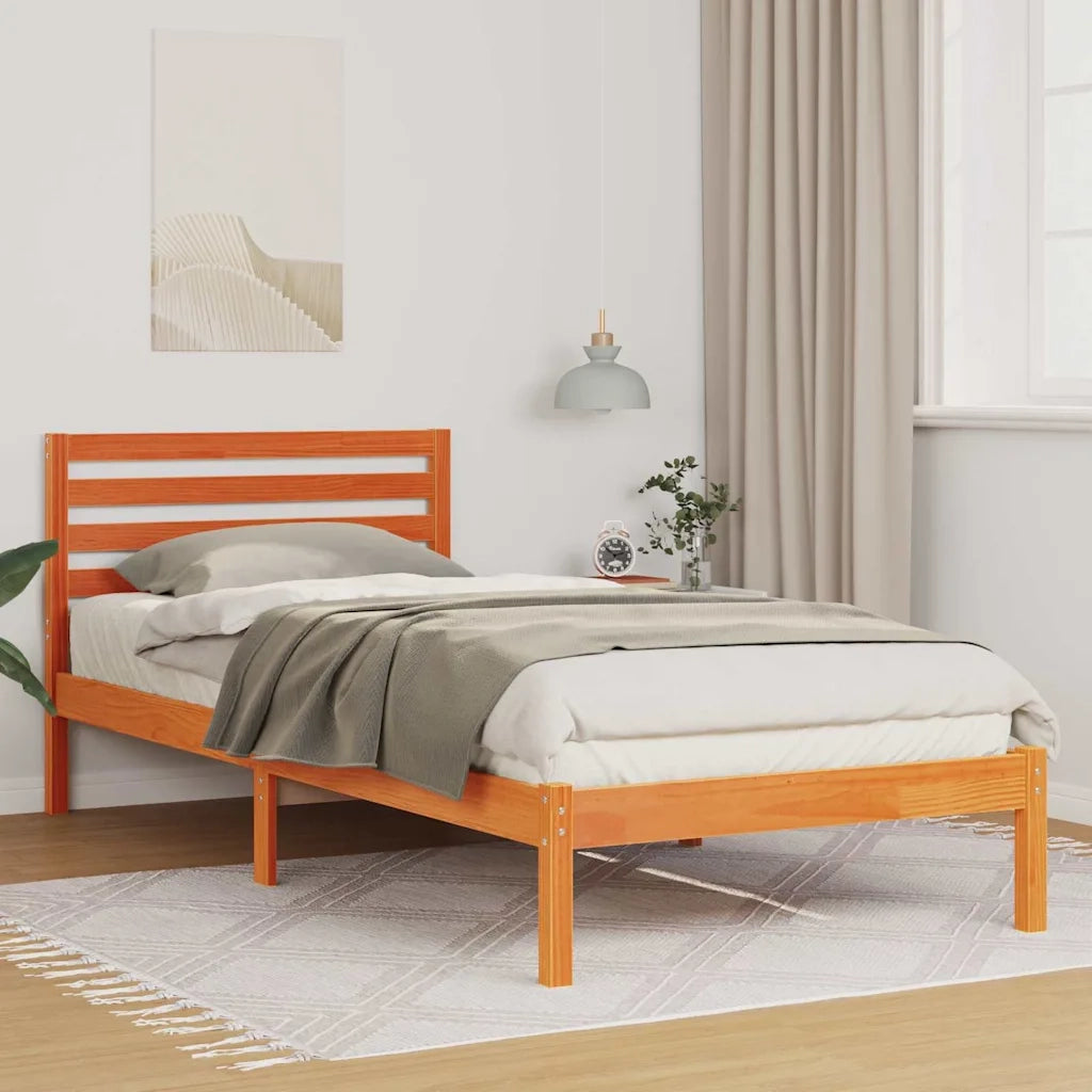 Letto singolo | Letto per adulti | Struttura del letto Marrone cerato 80 x 210 cm Pino massello