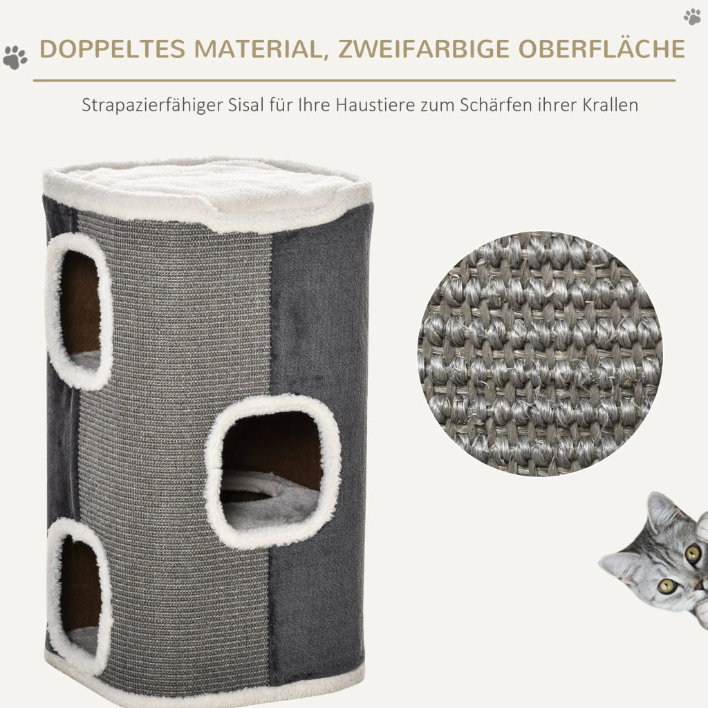 Tiragraffi a Torre 74cm con Cuccia e Cuscino ¨C Xylo ¨C Grigio e Bianco