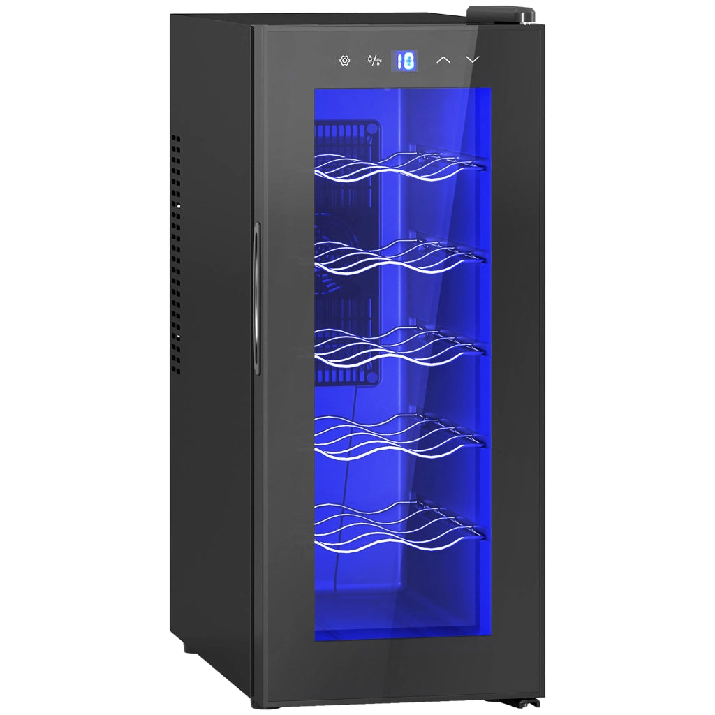 Cantinetta per 12 bottiglie, 30 litri, 8-18 ¡ãC, doppia cantinetta termoelettrica con sportello in vetro, refrigeratore per bevande con luce LED,