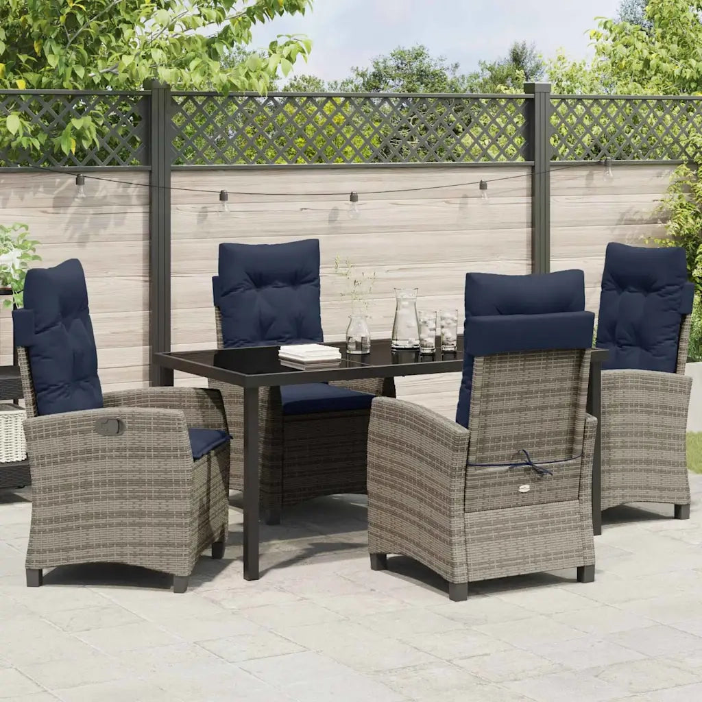 Set da Pranzo per Giardino con cuscino 5 pcs Grigio polyrattan