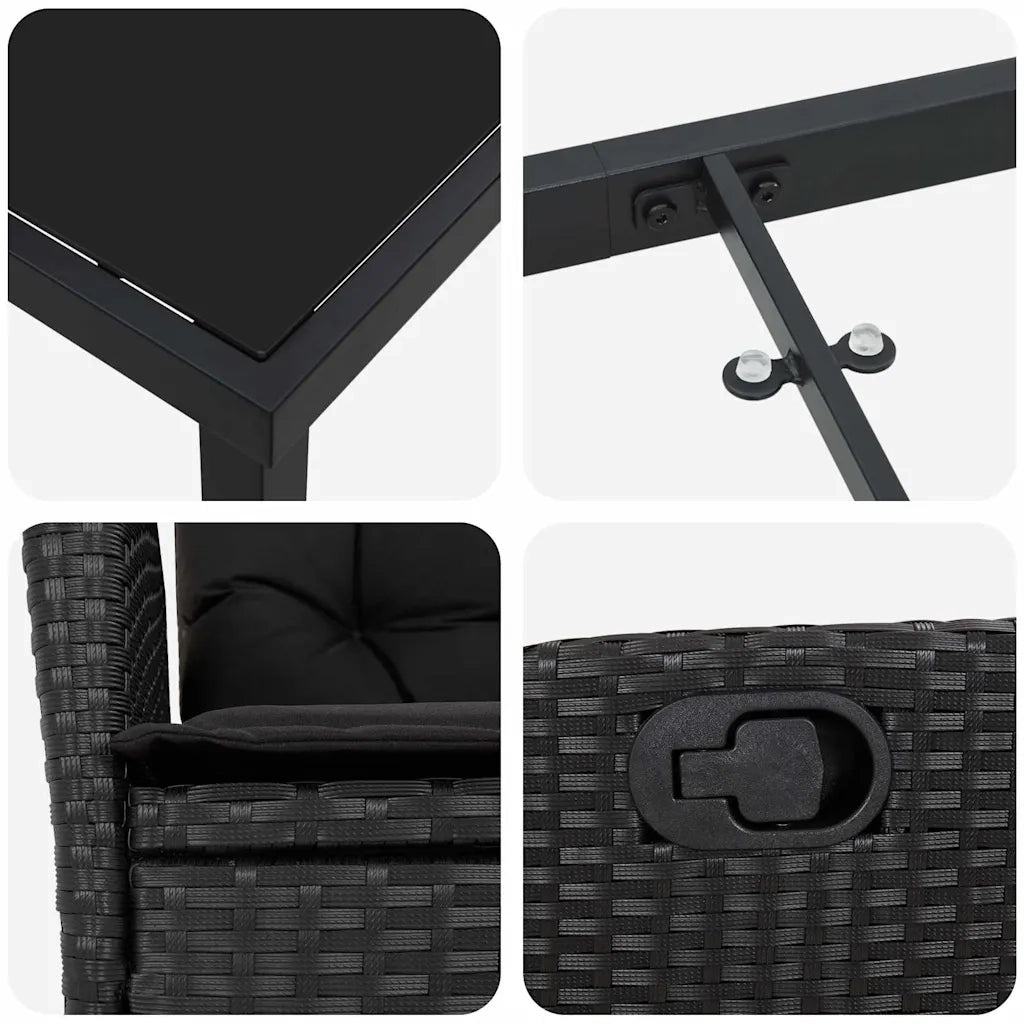 Set da Pranzo per Giardino con cuscino 5 pcs Nero polyrattan 3380485