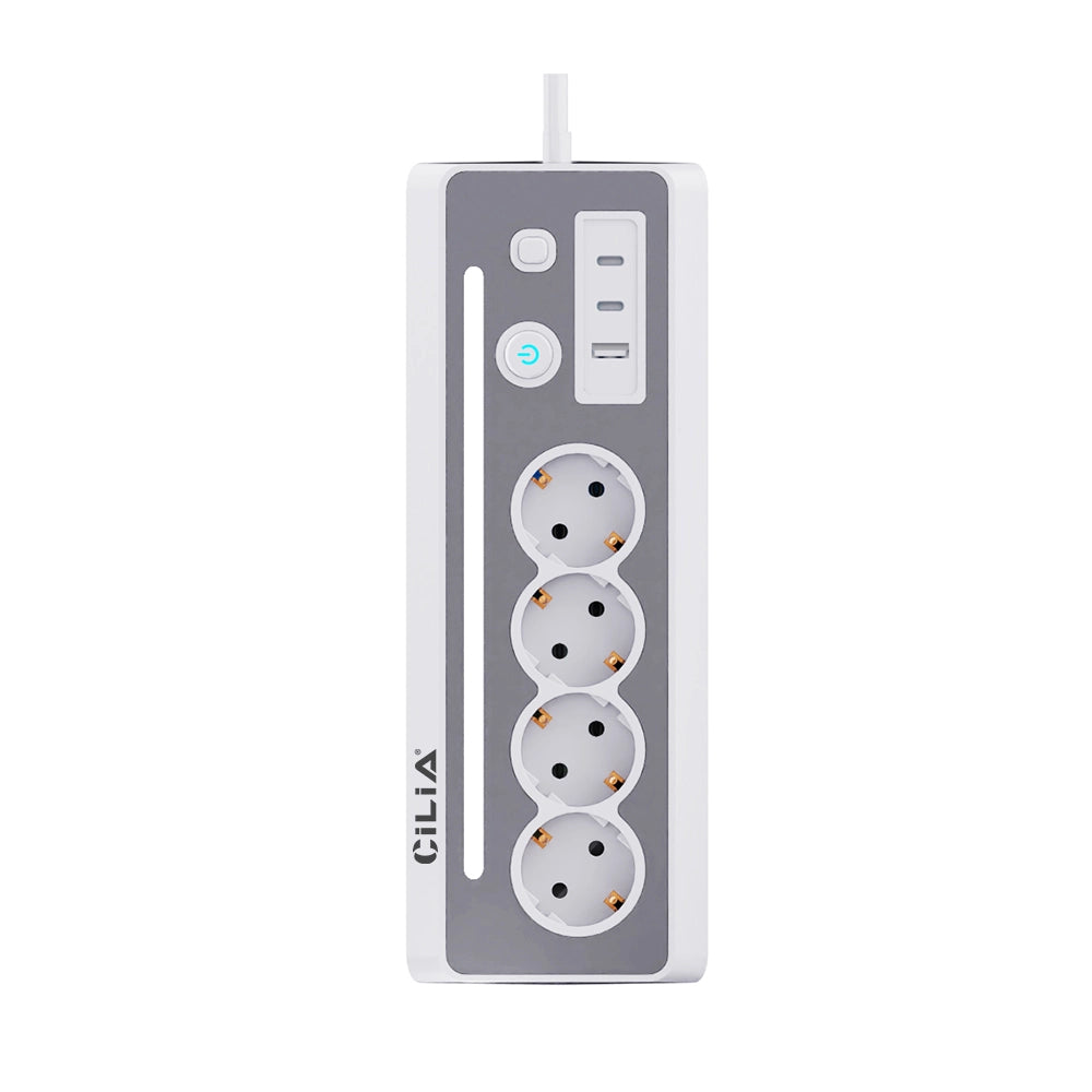 Ciabatta Elettrica Angolare 90¡ã con 4 Prese Schuko, 2 Type-C, 1 USB ¨C Minimal ¨C Grigio, Cavo 1.5m