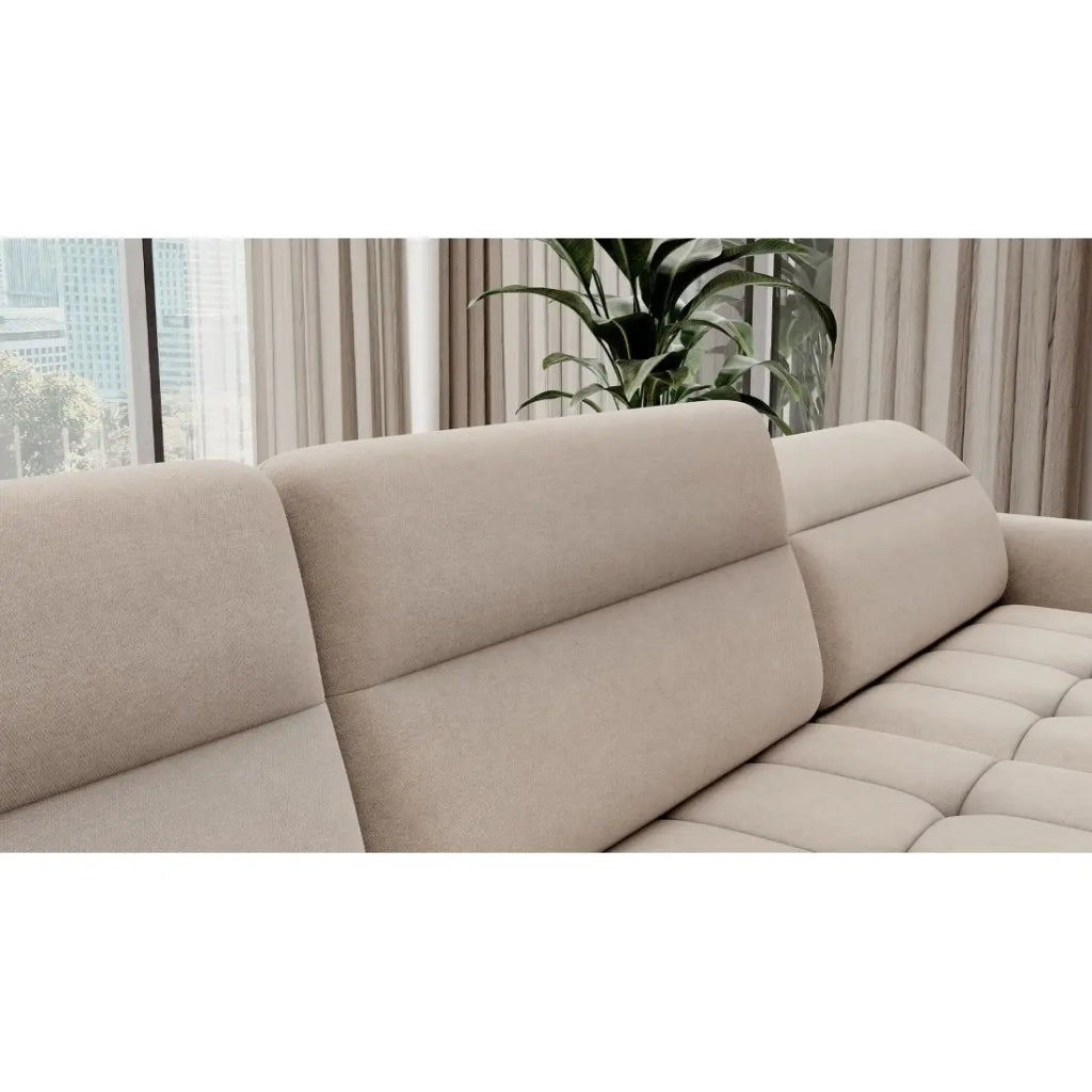 Divano ad angolo convertibile BERTHO 306 cm beige – Angolo destro con vano contenitore