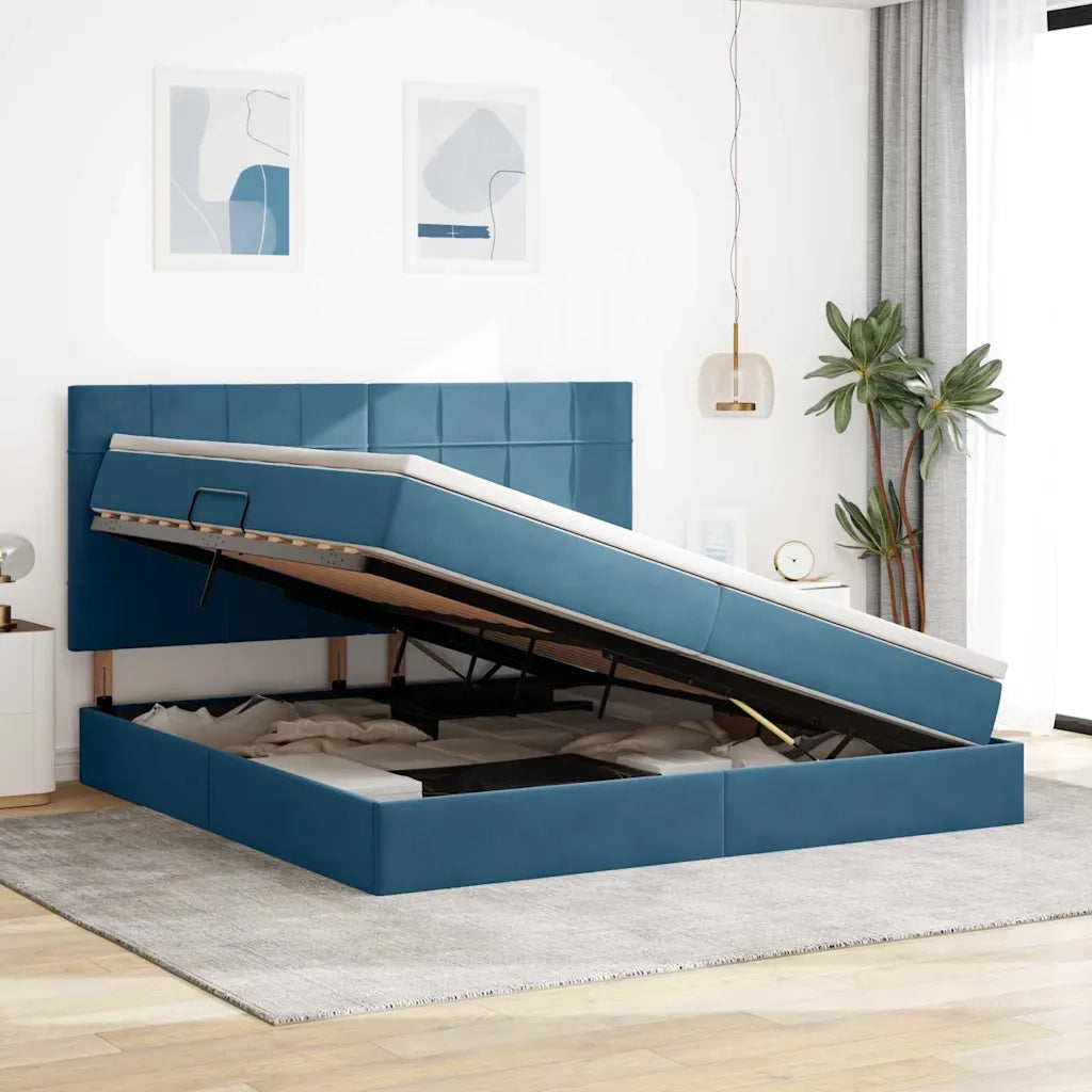 Letto con contenitore e materasso Blu Scuro 200 x 200 cm
