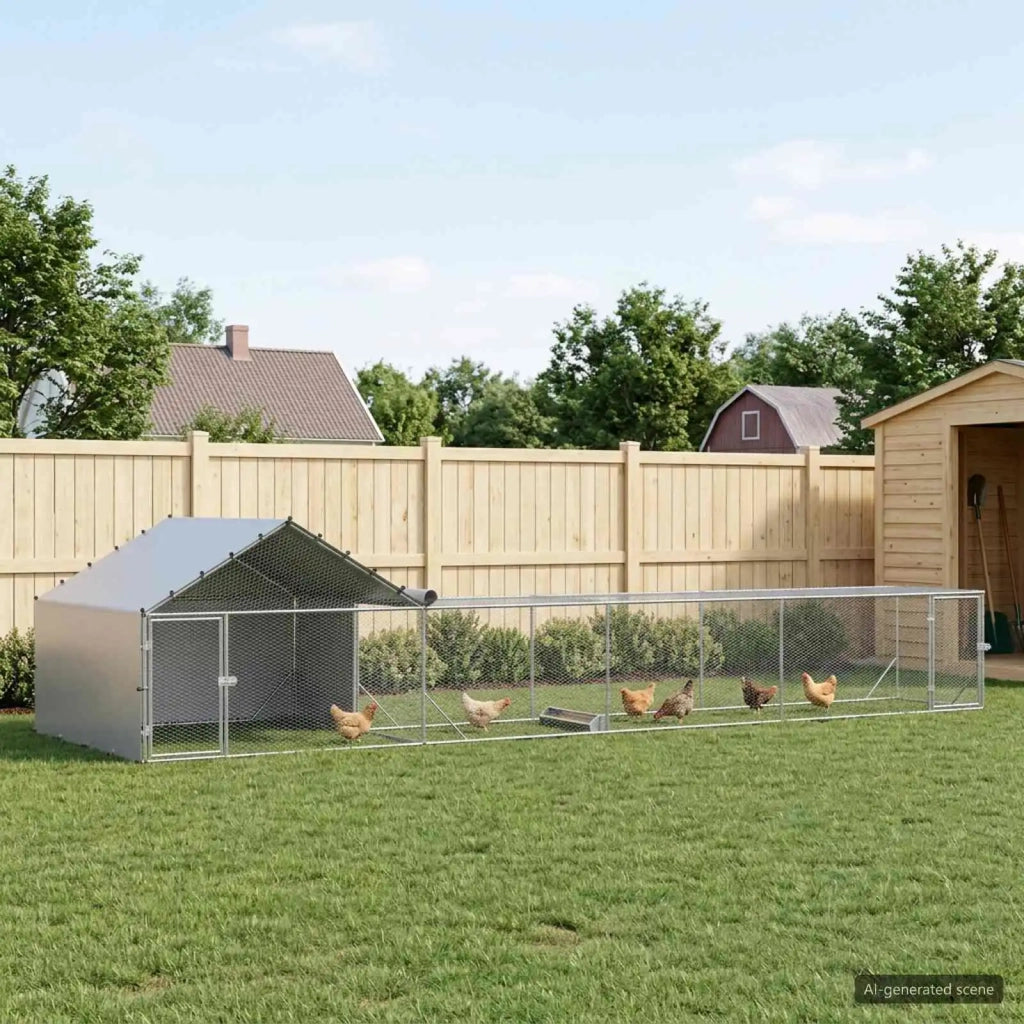 Gabbia per Galline con Tetto e Giardino 2 pz Argento 3434659