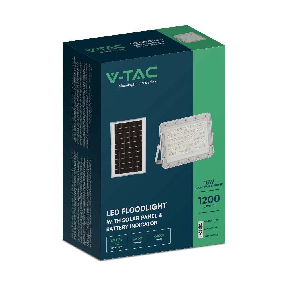 Faro LED solare V-TAC 15W con telecomando IP65 6400K