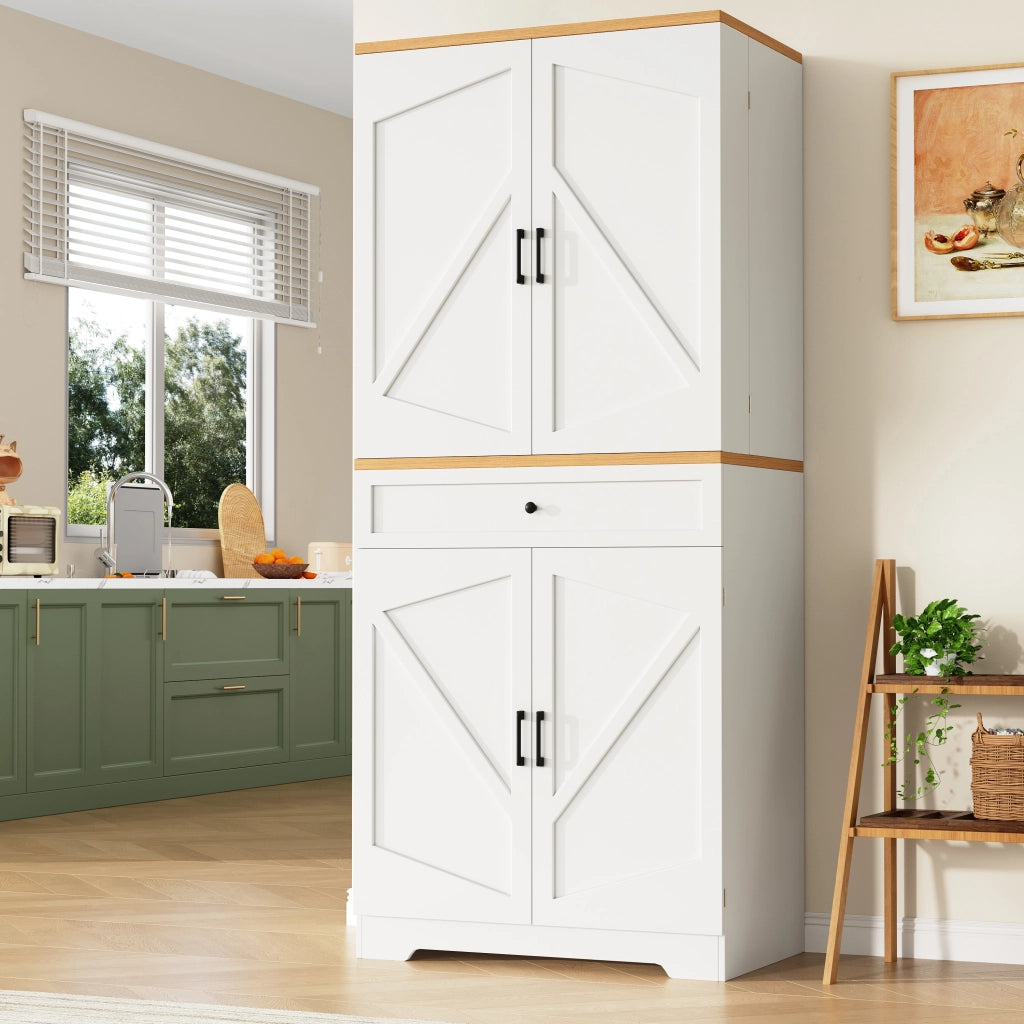 Credenza alta multiuso in MDF bianco 80x40x180 cm con cassetti e ripiani aperti