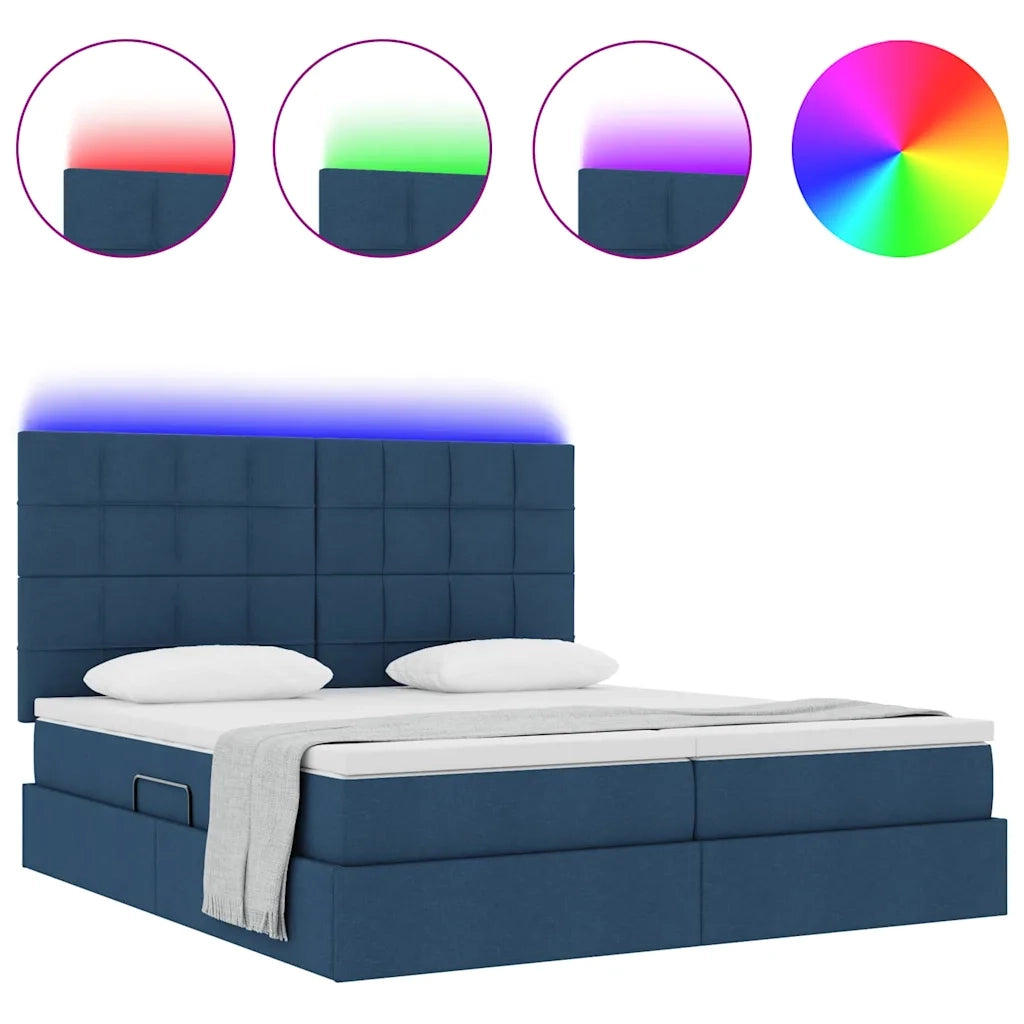 Letto con luci a strisce a LED Blu 180 x 200 cm Tessuto