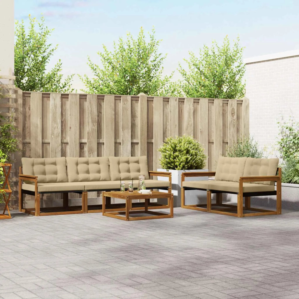 Set di divani da esterno con cuscino 6 pcs Naturale e Beige 3369188