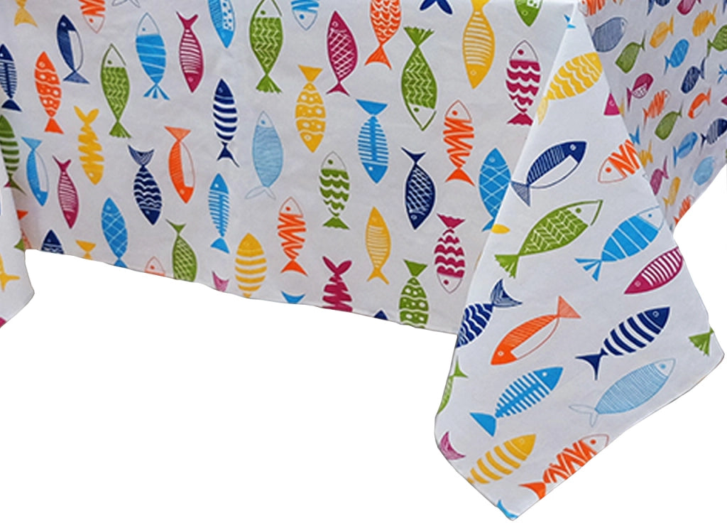 Tovaglia Per Salotto Cucina Tavolo In Cotone Made In Italy 100% Cotone Fish Color RP - 140x180 - Fish Color