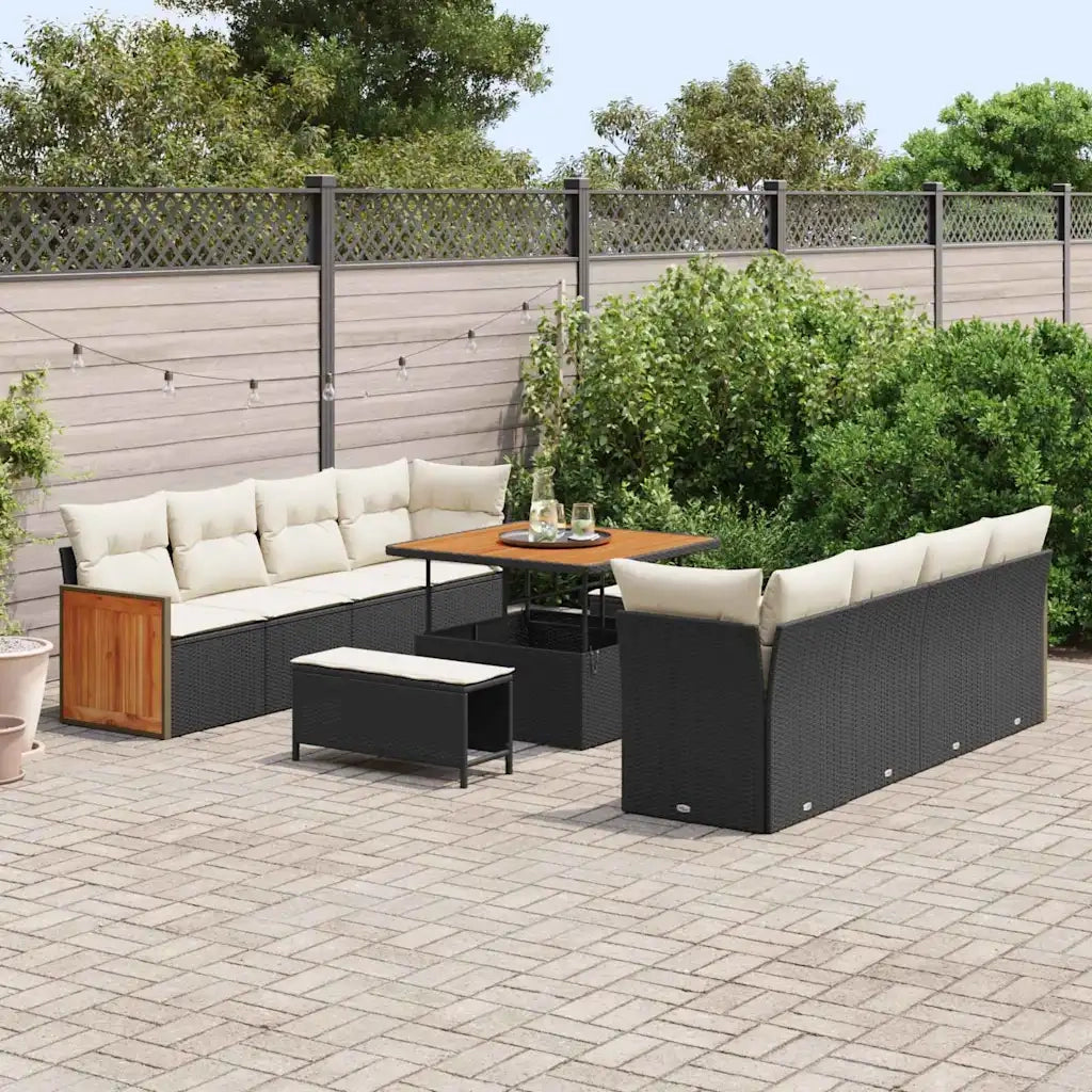 Set Divano da Giardino con cuscino 11 pcs Nero e Crema