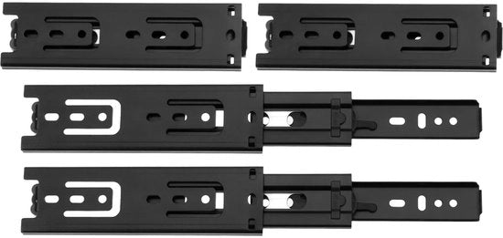 Guida di carico alta capacità - Rilievi estensibili a rilascio completo - Tre elementi di supporto telescopici - Acciaio freddo laminato - Lunghezza 285 mm - Movimento liscio e silenzioso - Rail
