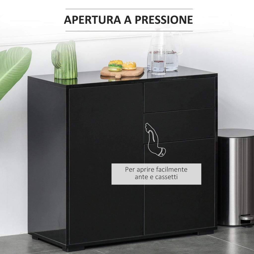 Mobiletto Multiuso per Casa e Ufficio con 2 Cassetti e 2 Armadietti, Apertura a Pressione, 79x36x74cm