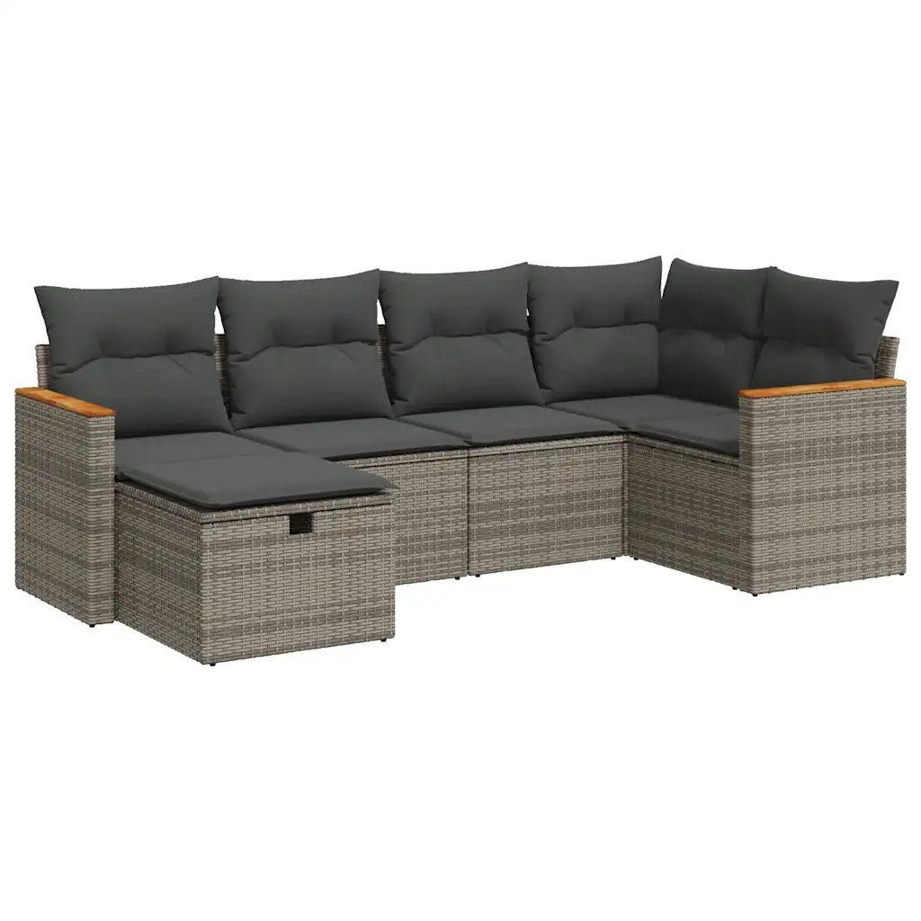 Set Divano da Giardino 6 pz con Cuscini Grigio in Polyrattan 3325917