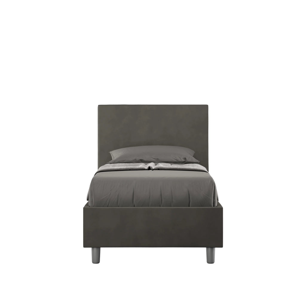 BS COM Letto singolo contenitore imbottito 80x210 microfibra grigio