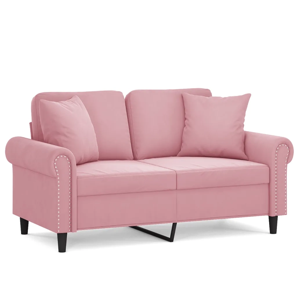 Divano a 2 Posti con Cuscini Rosa 120 cm in Velluto