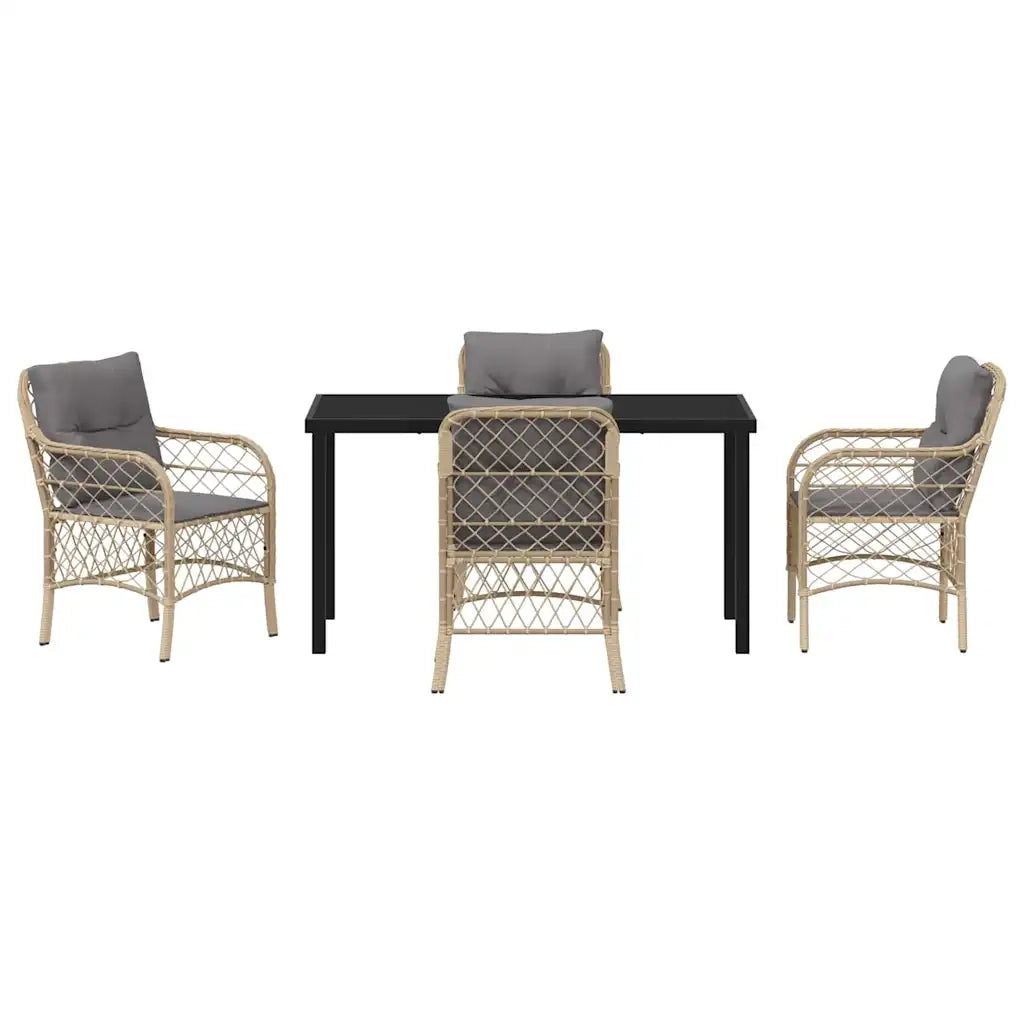 Set da Pranzo per Giardino con cuscino 5 pcs Beige polyrattan 3380234